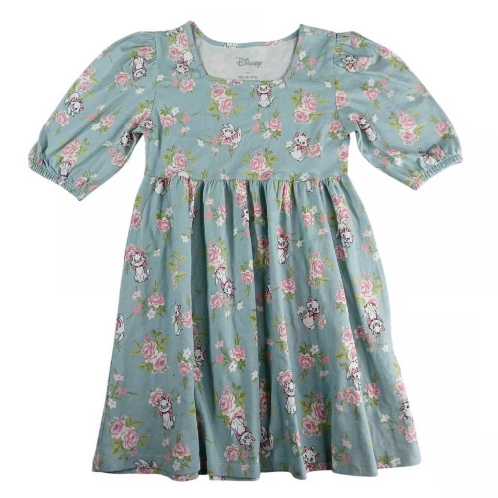 Disney Pastel Blue Dress with Cat and Floral Print